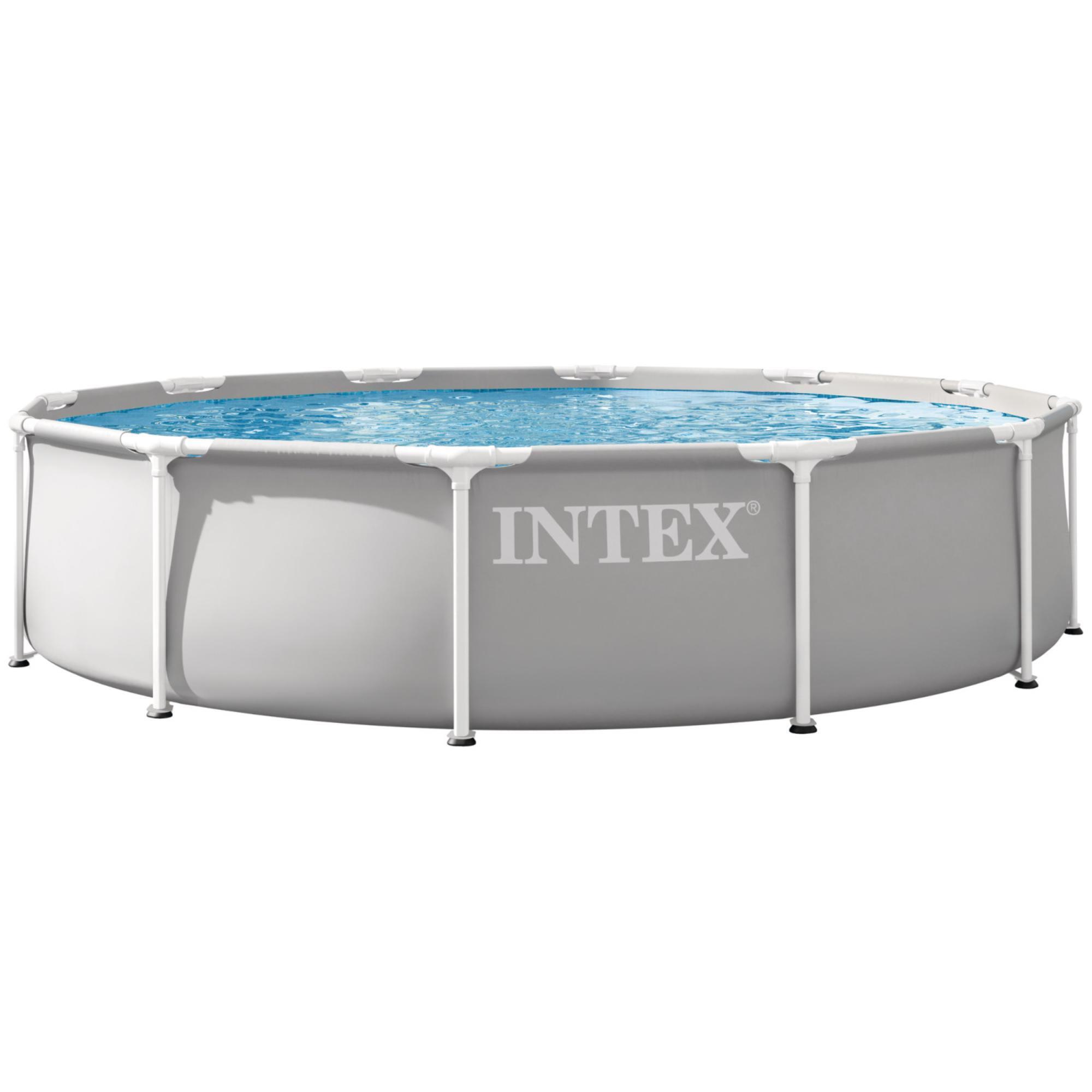 Intex Prism Frame Premium Pool Set, 12 Feet x 30 Inches, Grey Above Ground Swimming Pool, Puncture Resistant, T-Joint Snap Assembly